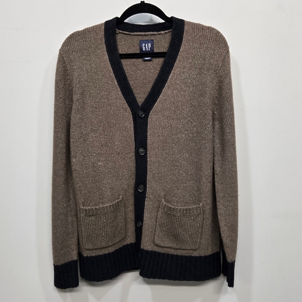 GAP Wool Blend Cardigan Sweater‎ Men Medium Varsity Colorblock Pockets Academia